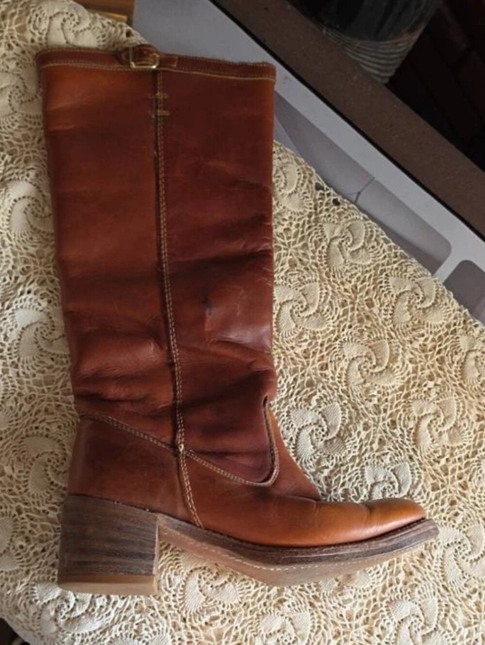 Vintage 70s ACME Leather Winter Campus Boots Sherpa Lined USA Made 7.5 - Picture 2 of 14